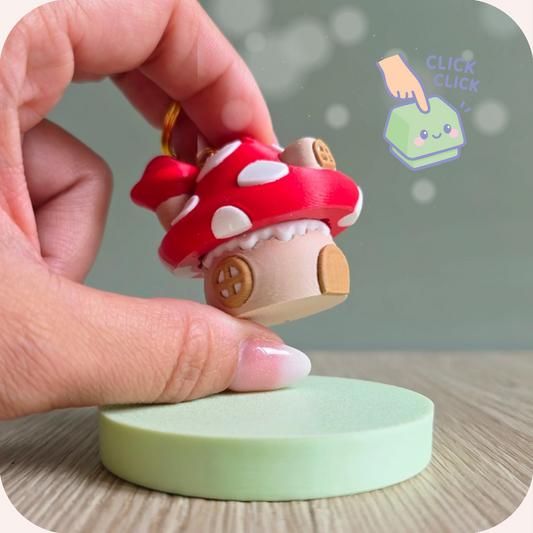Clicker porte-clé anti-stress maison champignon imprimée en 3D