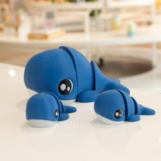 Figurines famille baleine 3D kawaii