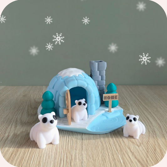 Famille Ours Polaire et son Igloo 🐻❄️❄️