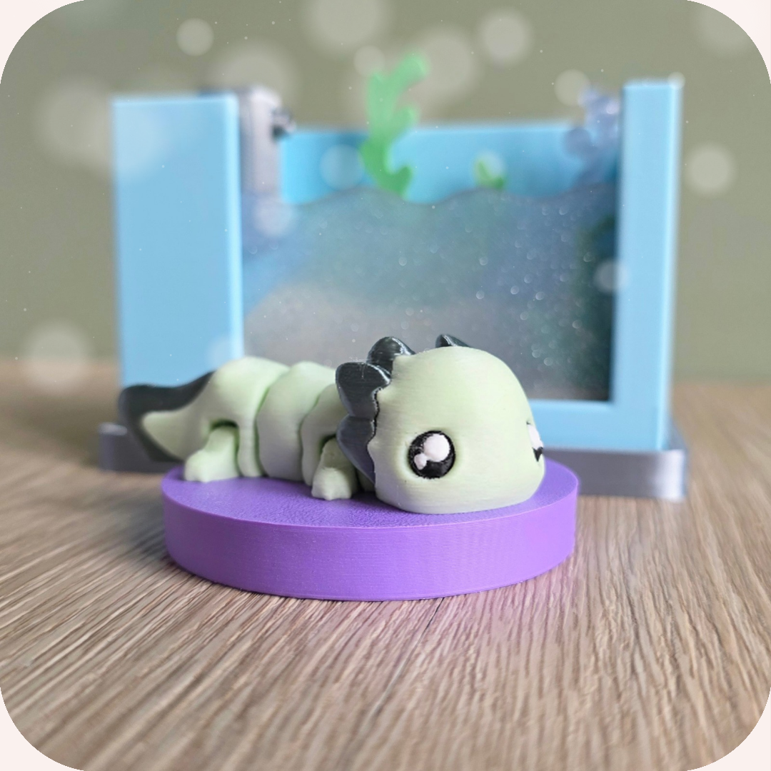 Aquarium avec axolotl articulé