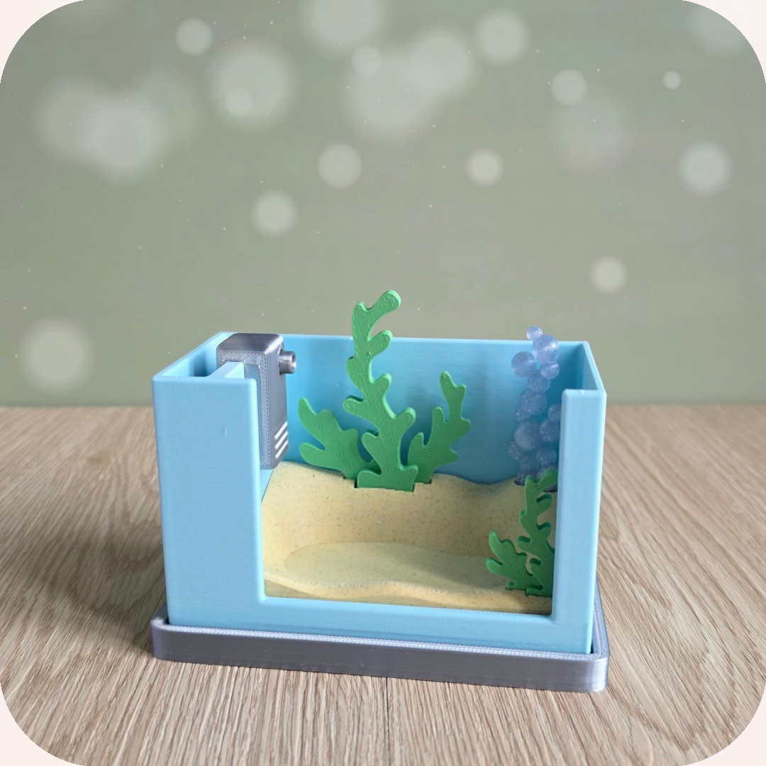 Aquarium avec axolotl articulé