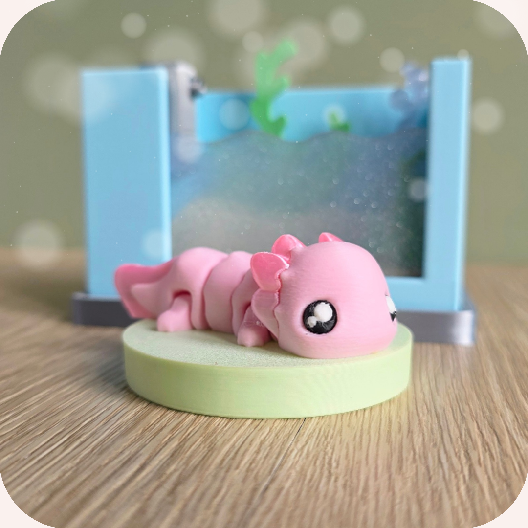 Aquarium avec axolotl articulé