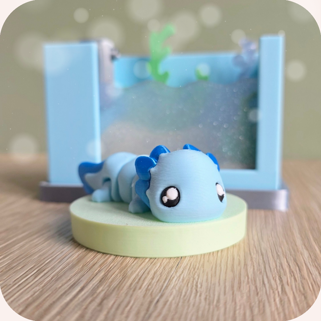Aquarium avec axolotl articulé