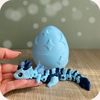 Bébé dragon figurine 3D articulée et son oeuf bleu
