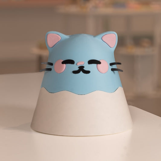 Boîte kawaii 3D de rangement, modèle chat bleu. 