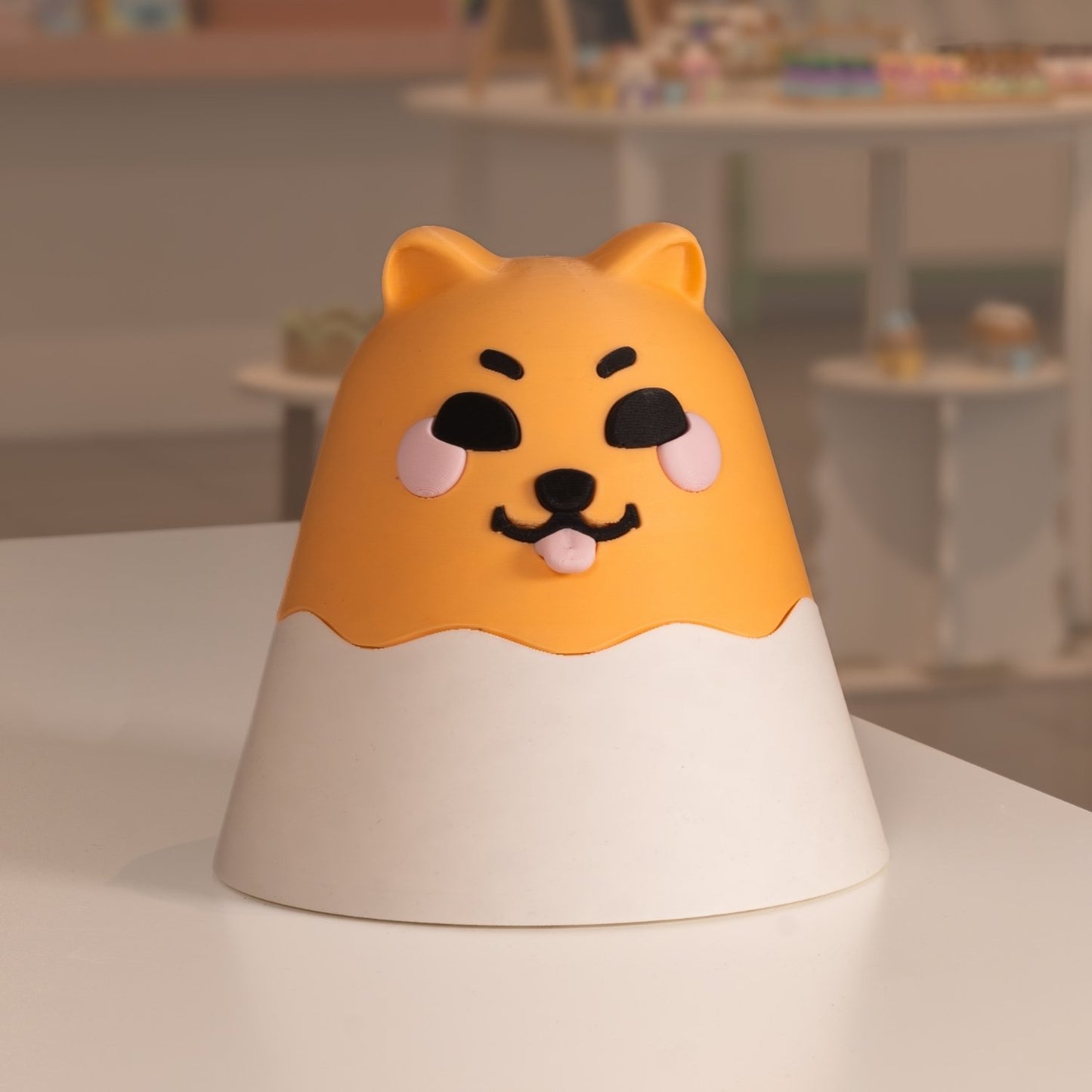 Boîte kawaii 3D de rangement, modèle chien orange. 