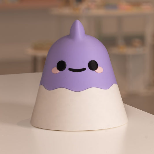 Boîte kawaii 3D de rangement, modèle dinosaure mauve. 