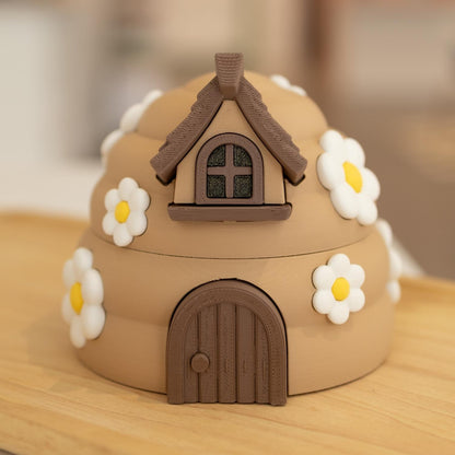 Boîte ruche kawaii, boîte de rangement décorative en forme de ruche. Imprimée en 3D.