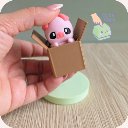 Clicker figurine animaux, cochon kawaii dans carton. Imprimé en 3D
