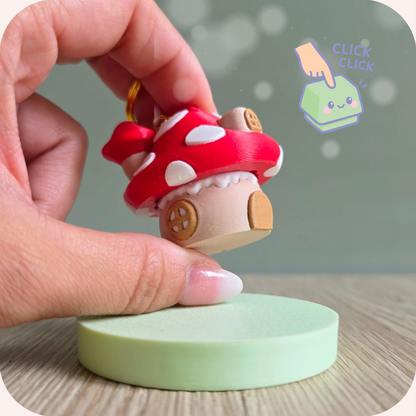 Clicker porte-clé anti-stress maison champignon imprimée en 3D
