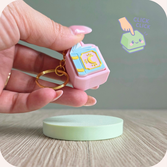 Clicker porte-clé anti-stress, livre grimoire. Imprimé en 3D