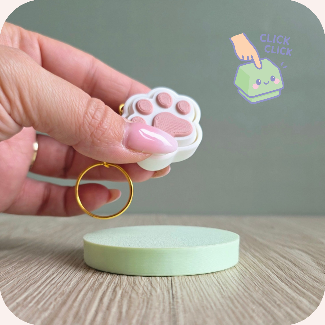 Clicker porte-clé anti-stress, patte de chat blanche. Imprimé en 3D