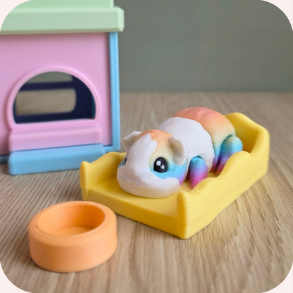Cochon d'inde 3D et sa maisonnette kawaii