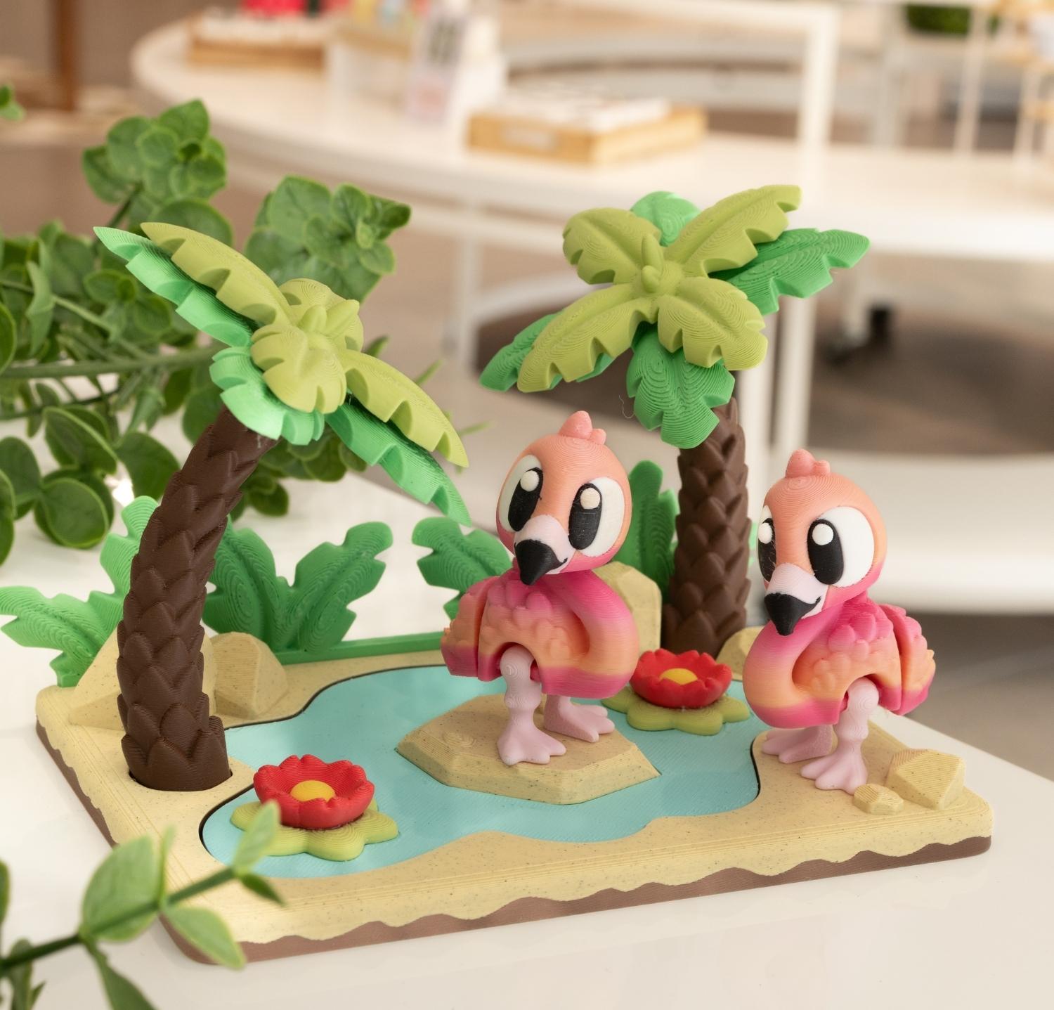 Diorama 3D kawaii et ses deux figurines. Imprimé en 3D à Cognac