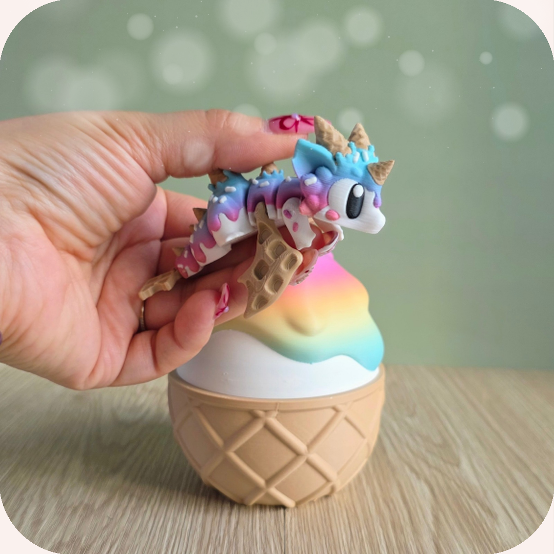 Figurine 3D dragon cornet de glace, figurine articulée