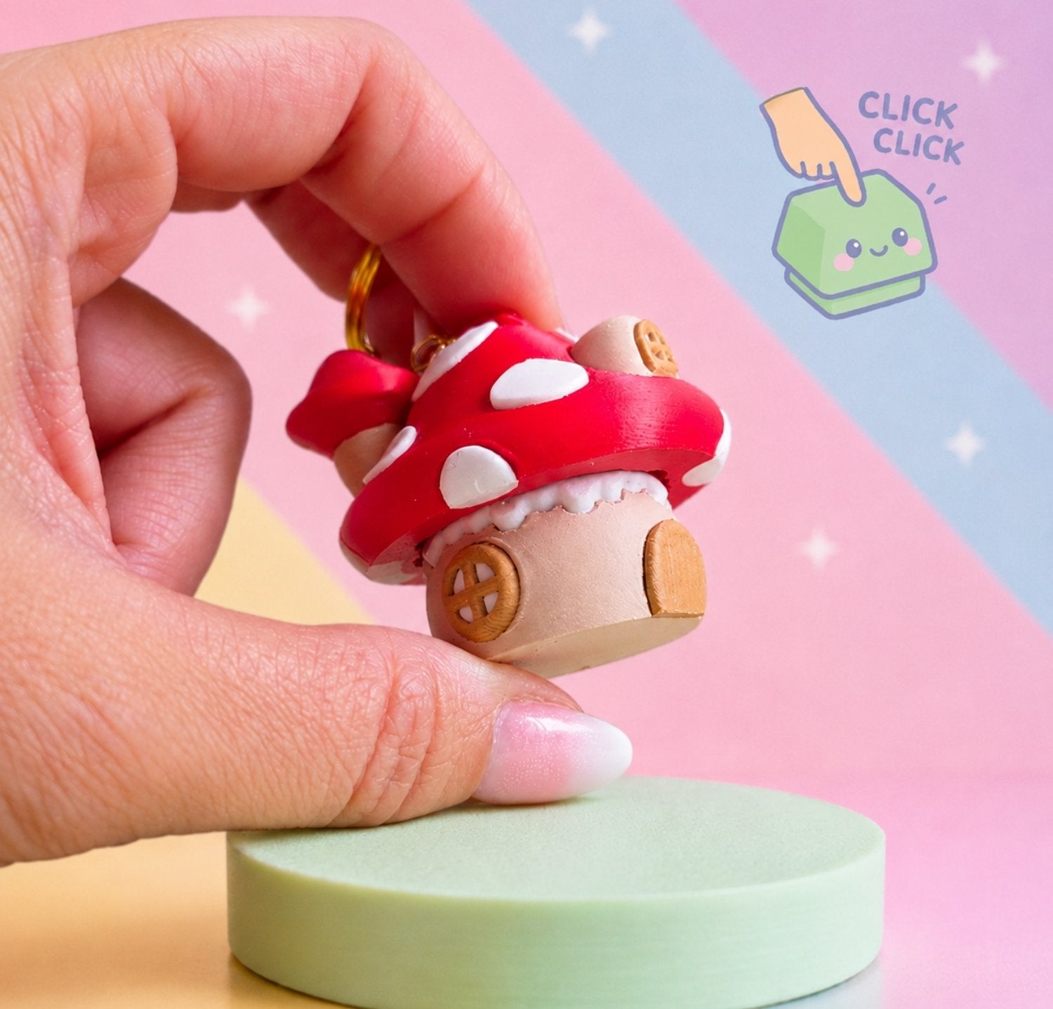 Fidget clicker 3D maison champignon, imprimé à Cognac