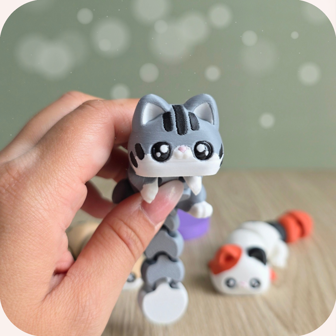 Figurine 3D chat mignon gris tigré kawaii