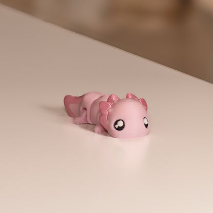 Figurine axolotl kawaii rose. Modèle articulée imprimé en 3D. 