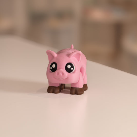 Figurine cochon kawaii. Modèle articulé imprimé en 3D à Cognac. 