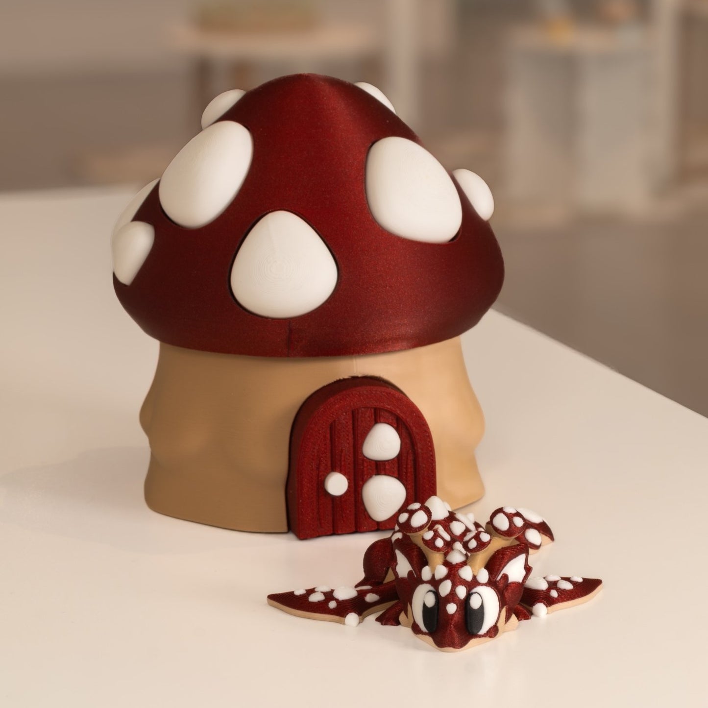 Dragon figurine 3D, dragon champignon kawaii, figurine articulée imprimée en 3D à Cognac. 