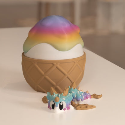 Dragon figurine 3D, dragon cornet de glace kawaii, figurine articulée et son œuf imprimés en 3D à Cognac. 