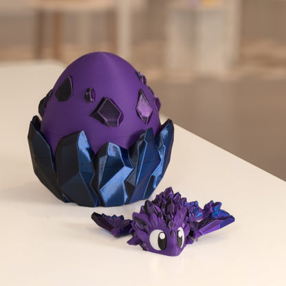Dragon figurine 3D, dragon cristal kawaii, figurine articulée et son œuf imprimés en 3D à Cognac. 