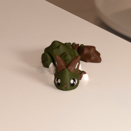 Dragon figurine 3D, dragon kaki kawaii, figurine articulée imprimée en 3D à Cognac. 
