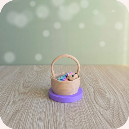 Figurine hérisson kawaii dans son panier, imprimés en 3D à Cognac
