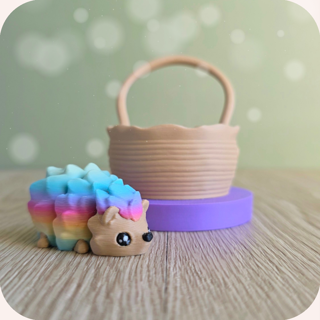 Figurine hérisson kawaii et son panier, imprimés en 3D à Cognac