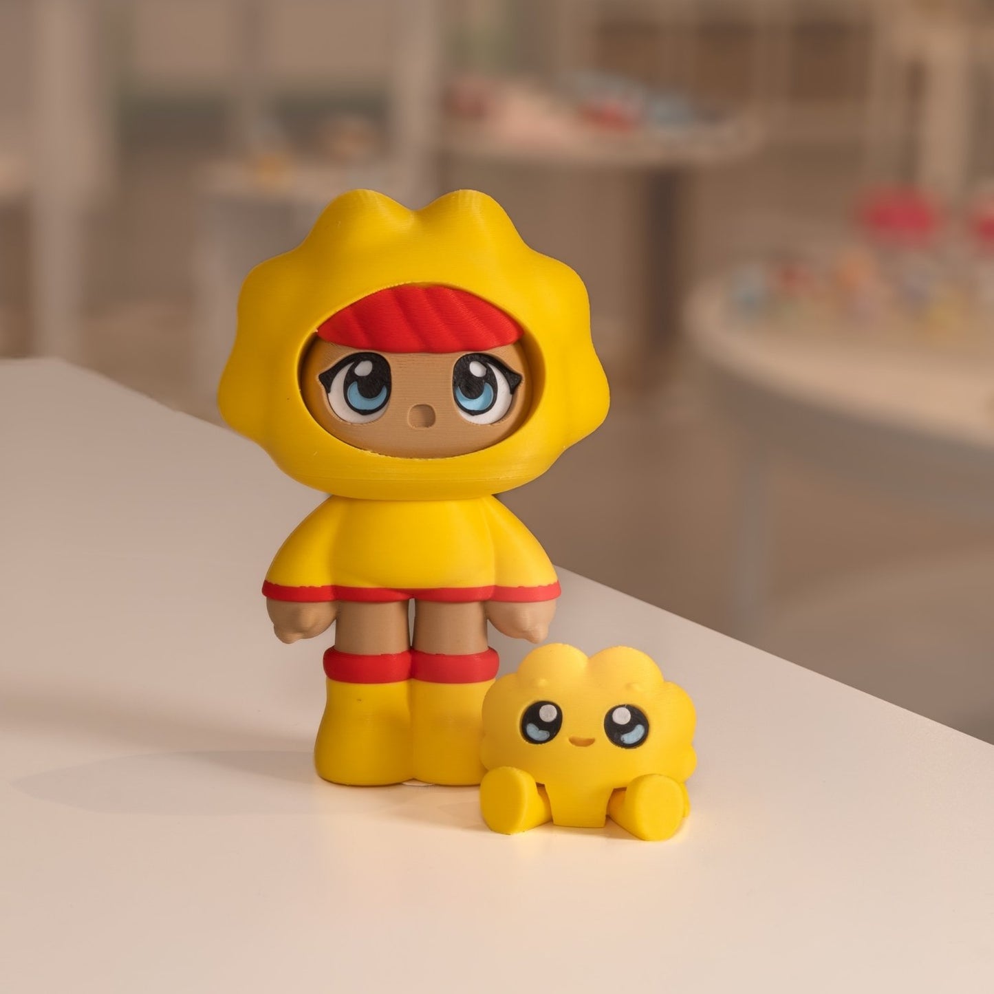Figurine poupée kawaii imprimée en 3D, jaune