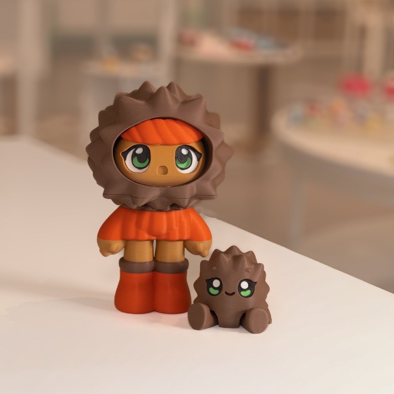 Figurine poupée kawaii imprimée en 3D, marron