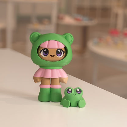 Figurine poupée kawaii imprimée en 3D, vert