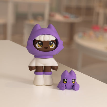 Figurine poupée kawaii imprimée en 3D, violet