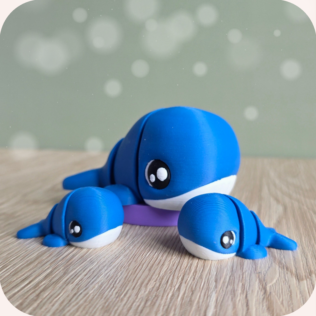 Figurines baleines kawaii, imprimées en 3D