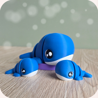 Figurines baleines kawaii, imprimées en 3D
