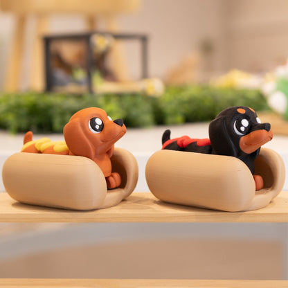 Figurines 3D chiens dans hot-dog