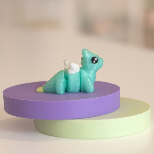 Mini Figurine dragon kawaii 3D, turquoise et pailletés. Imprimé en 3D à Cognac