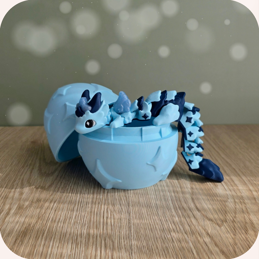 Oeuf de dragon 3D et sa figurine bleue kawaii