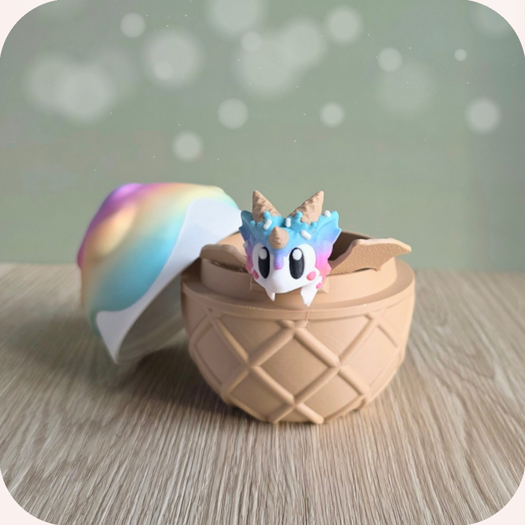 Figurine 3D dragon cornet de glace, figurine articulée dans son œuf