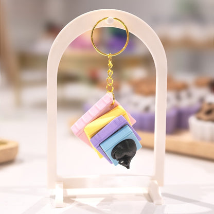 Porte-clé mignon livre chat noir kawaii clicker fidget anti-stress