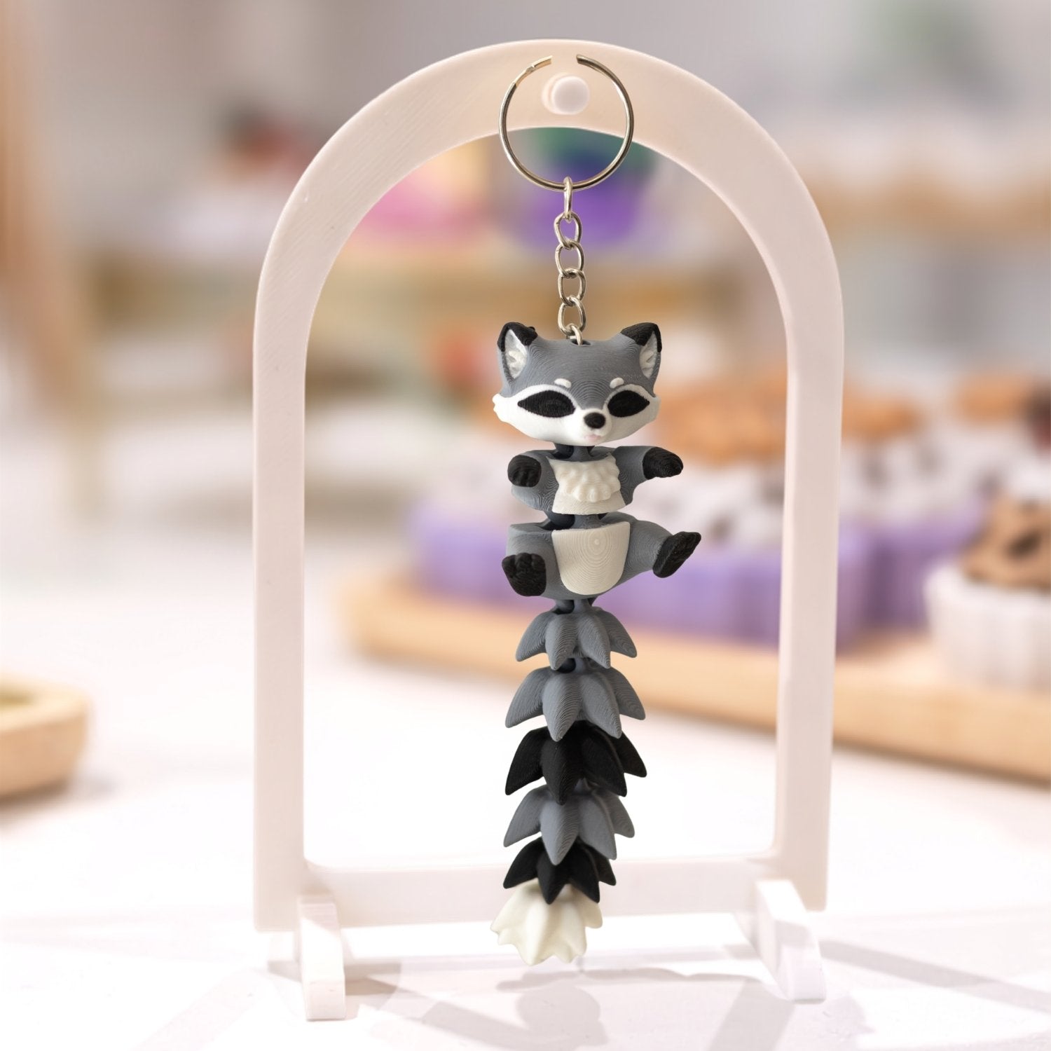 Porte-clé rigolo raton-laveur. Porte-clé long et articulé Ohana Dream