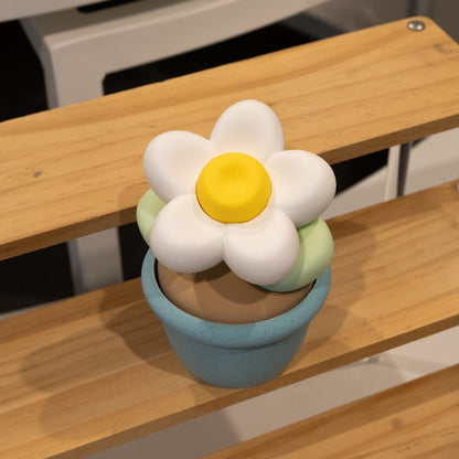 Pot fleur pot bleu et fleurs blanches 3D