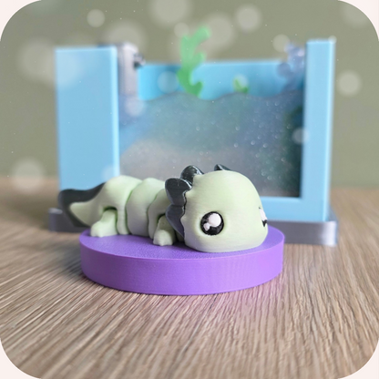 Aquarium avec axolotl articulé