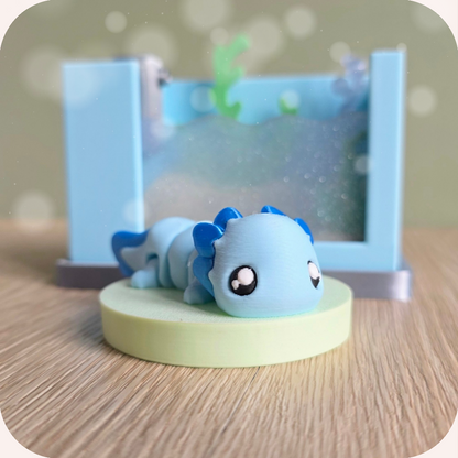 Aquarium avec axolotl articulé