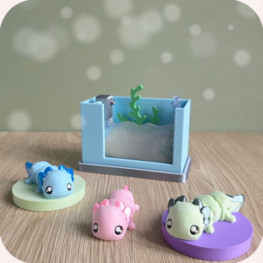 Aquarium avec axolotl articulé