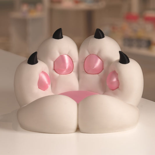 Support pour tablette en forme de patte de chat. Modèle blanc et rose, imprimé en 3D à Cognac. Pour tablette, liseuse et téléphone. 