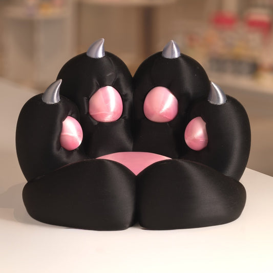 Support pour tablette en forme de patte de chat. Modèle noir et rose, imprimé en 3D à Cognac. Pour tablette, liseuse et téléphone. 